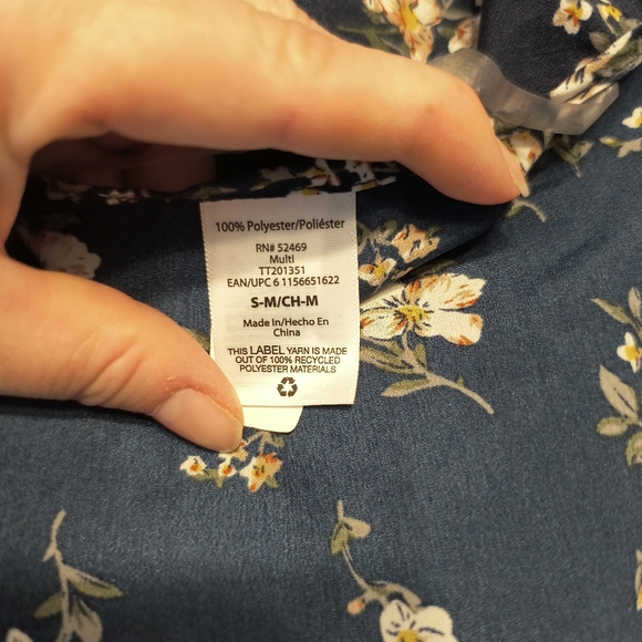 Womens Navy Blue Floral Cottagecore Boho Flouncy Ruffled Sleeves Kimono S/M - Picture 7 of 9